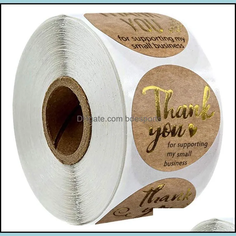 500PCS Roll 1inch Kraft Paper Festivel Decoration Adhesive Stickers Thank You Round Label For Holiday Presents Business