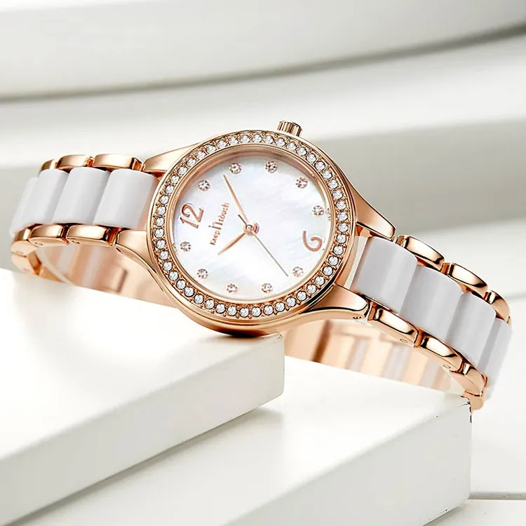 Nouvelles dames en céramique Regarder le quartz montre des cadeaux d'anniversaire de bracelet en diamant imperméables pour les filles