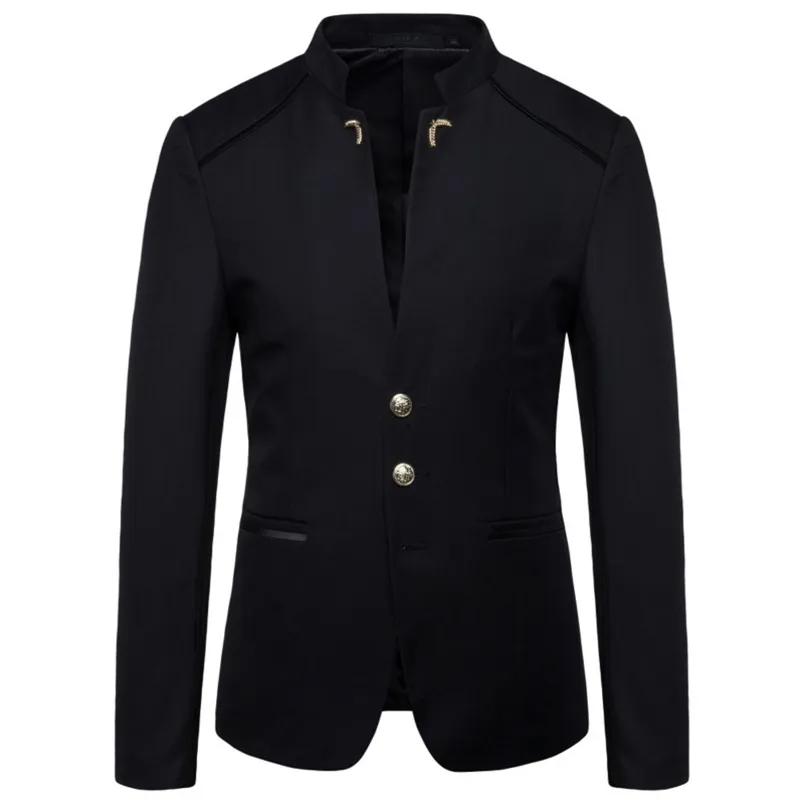Botão de moda masculina da primavera decorativa Blazer Coat Chinese Style Slim Fit Stand Collar Colle Color Suit de traje 220504
