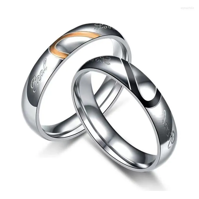 Anneaux de mariage 2 pièces/ensemble Simple 5MM coeur Couple pour amoureux en acier inoxydable femmes hommes bandes cadeaux de saint valentin Wynn22