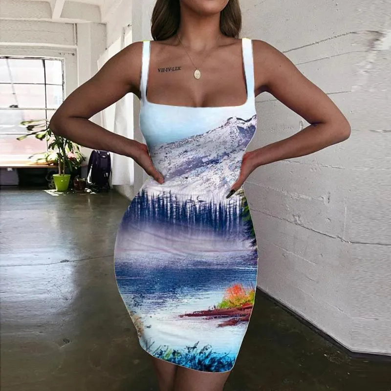 Casual jurken giyu merk gradiënt jurk vrouwen kleurrijke 3D print roman bodycon art halter mouwloze dames kleding mini avond strandcasua