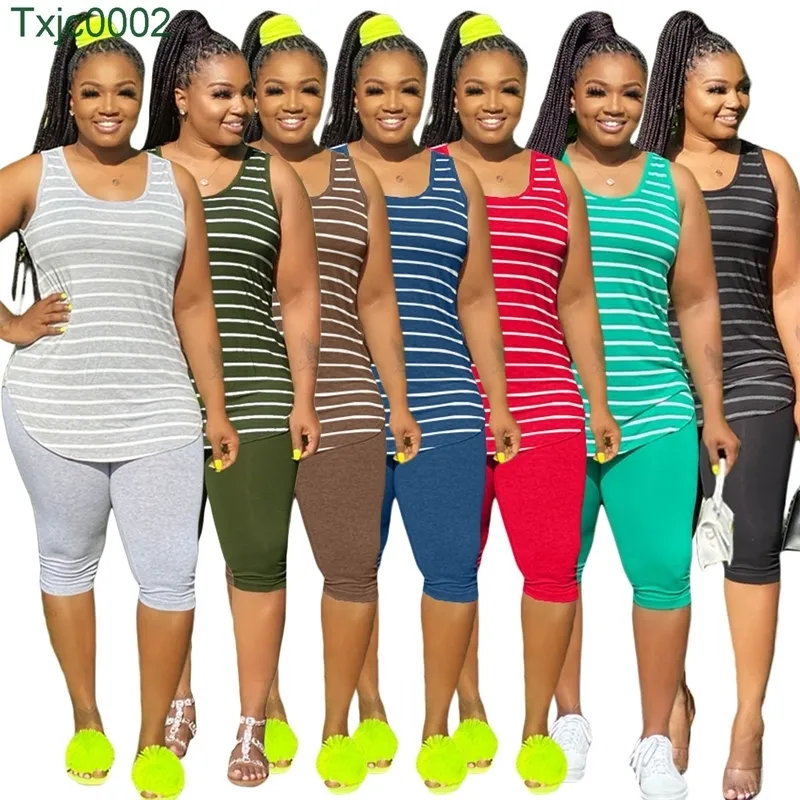 Femmes survêtements deux pièces ensemble Deisgner tenues Sexy sans manches rayé t-shirt gilet Shorts ensemble été grande taille vêtements de sport