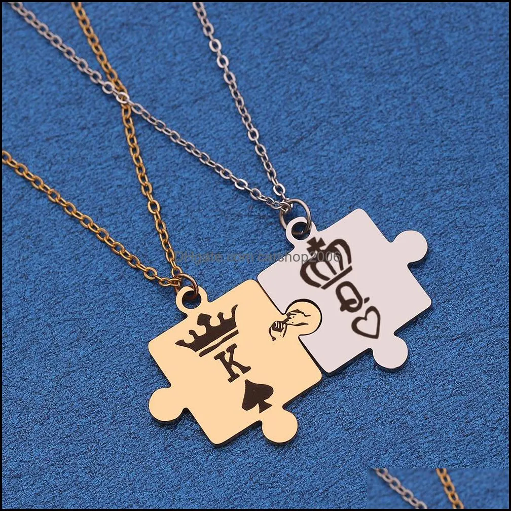 Pendant Necklaces Pendants Jewelry Letters K Q Couple With Crown Stainless Steel Tag Necklace King Dh5Bh