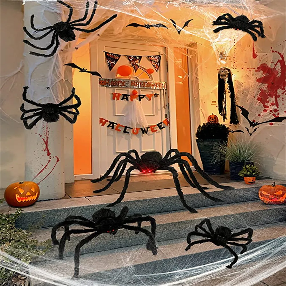 Halloween dekoration svart spindel jätten festlig 150 cm stor storlek plysch halloween rekvisita spindlar rolig leksak för fest eller bar ktv Haunted House Prop inomhus utomhus cool