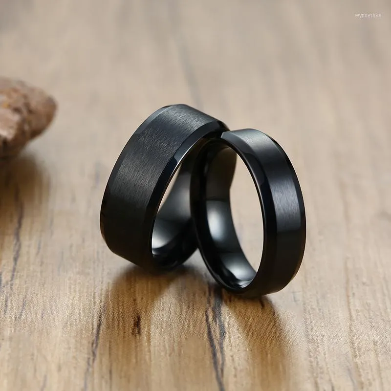 Wedding Rings Classic Matte Black Stainless Steel Ring For Men Women 6mm 8mm Width Promise Wynn22