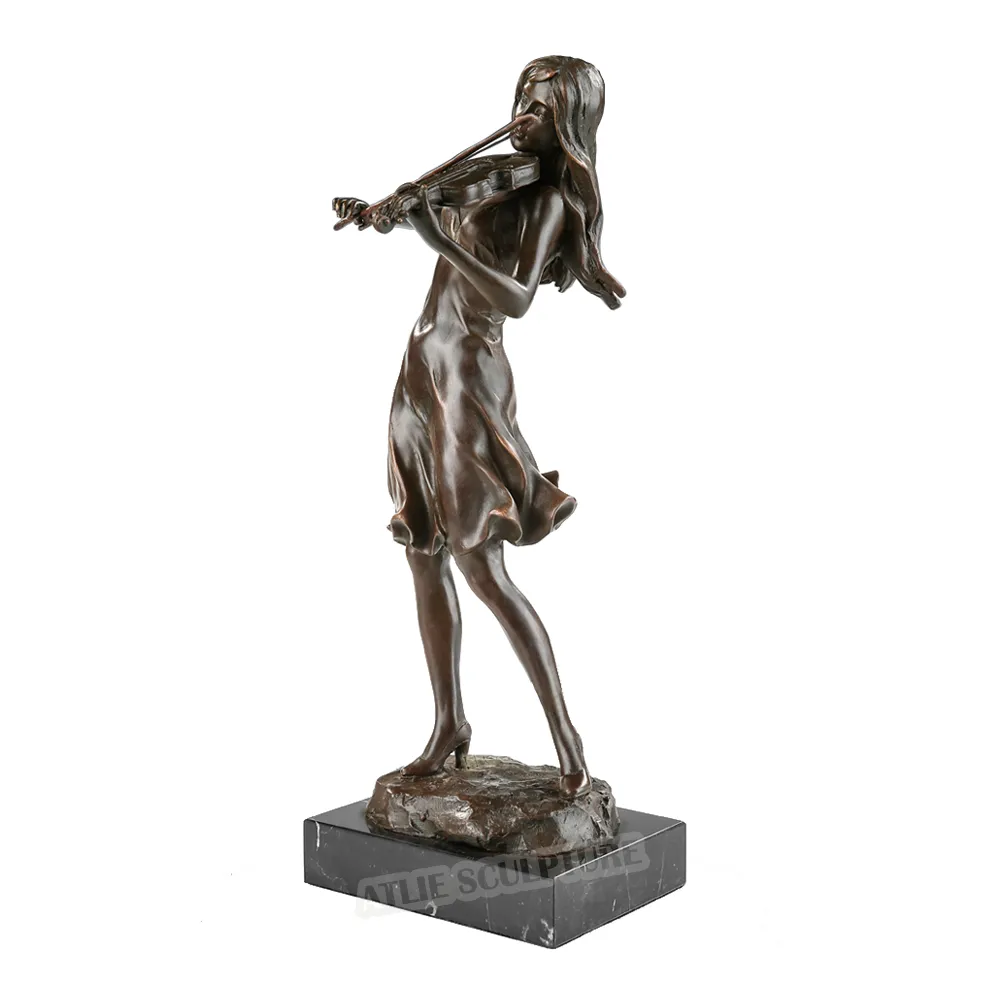 Female Violin Player Sculpture Violinist Statue Hot Cast Bronze Exquisite Modern Music Art Girl