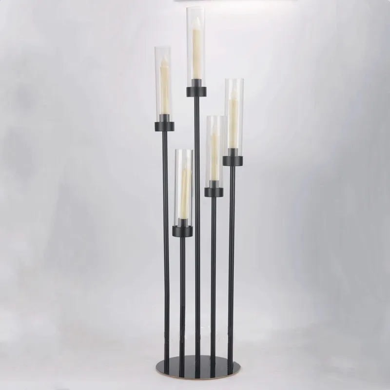 decorazione tavolo a 5 bracci centrotavola per matrimonio candelabri in cristallo nero per matrimoni imake0040