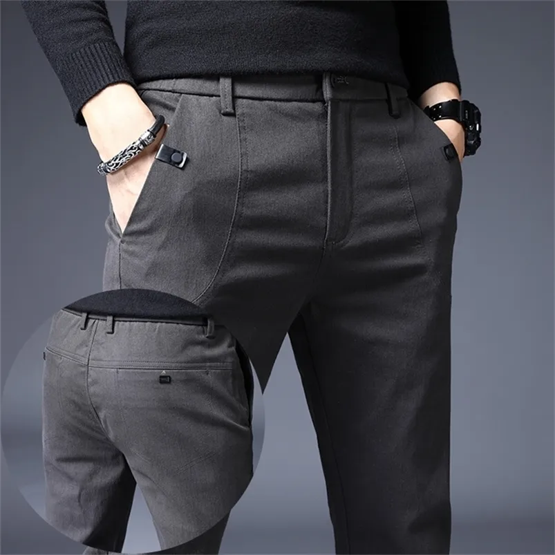 Herrbyxor Slim Casual full längd Fashion Business Stretch Trousers Man Brand Black Blue Pantalones 220826