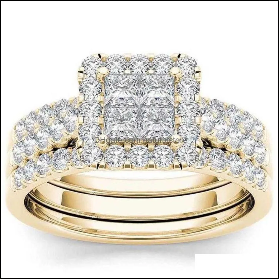 wedding rings 2pcs bridal set elegant crystal engagement ring luxury gold color round heart zircon for women boho jewelry 2021270w