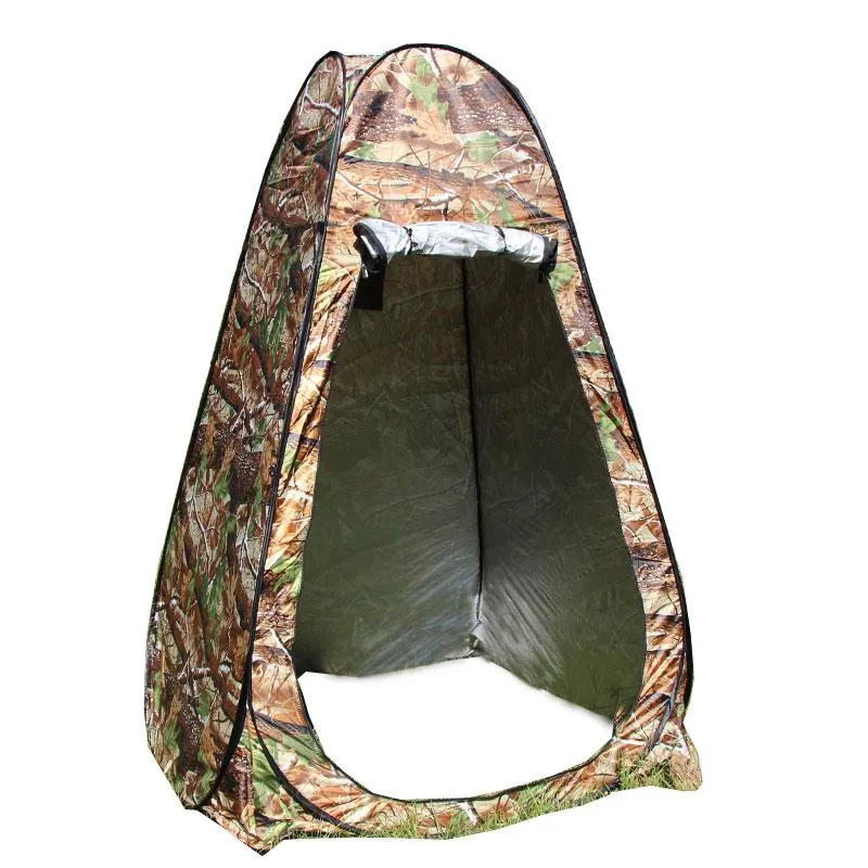 Zelte und Unterkünfte einzelne Person tragbare Privatsphäre Duschtoilettencamping auf Zelt Camouflage UV -Funktion Outdoor -Dressing -Pographie zurück Fenster
