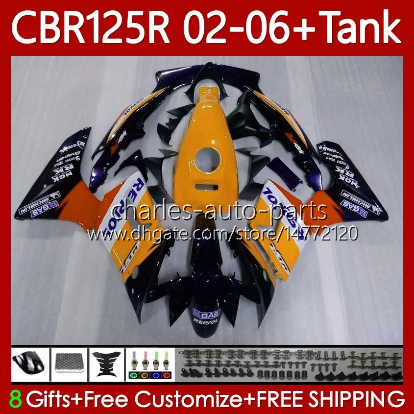 + Fairings de Tanque OEM para Honda CBR 125R CBR 125 R CC CB125R 2002 2003 2004 2005 Body 124No.84 Repsol Orange CBR-125 CBR125RR 02-06 CBR-125R 125cc 02 03 04 05 06 Bodywork