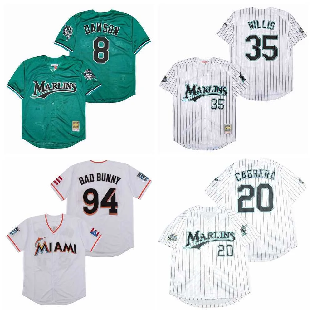 Men Baseball Throwback 94 Bad Bunny Jersey Vintage 8 Andre Dawson 35 Dontrelle Willis 20 Edward Cabrera Team Color Green White Pinstripe All Stitched Good Quality