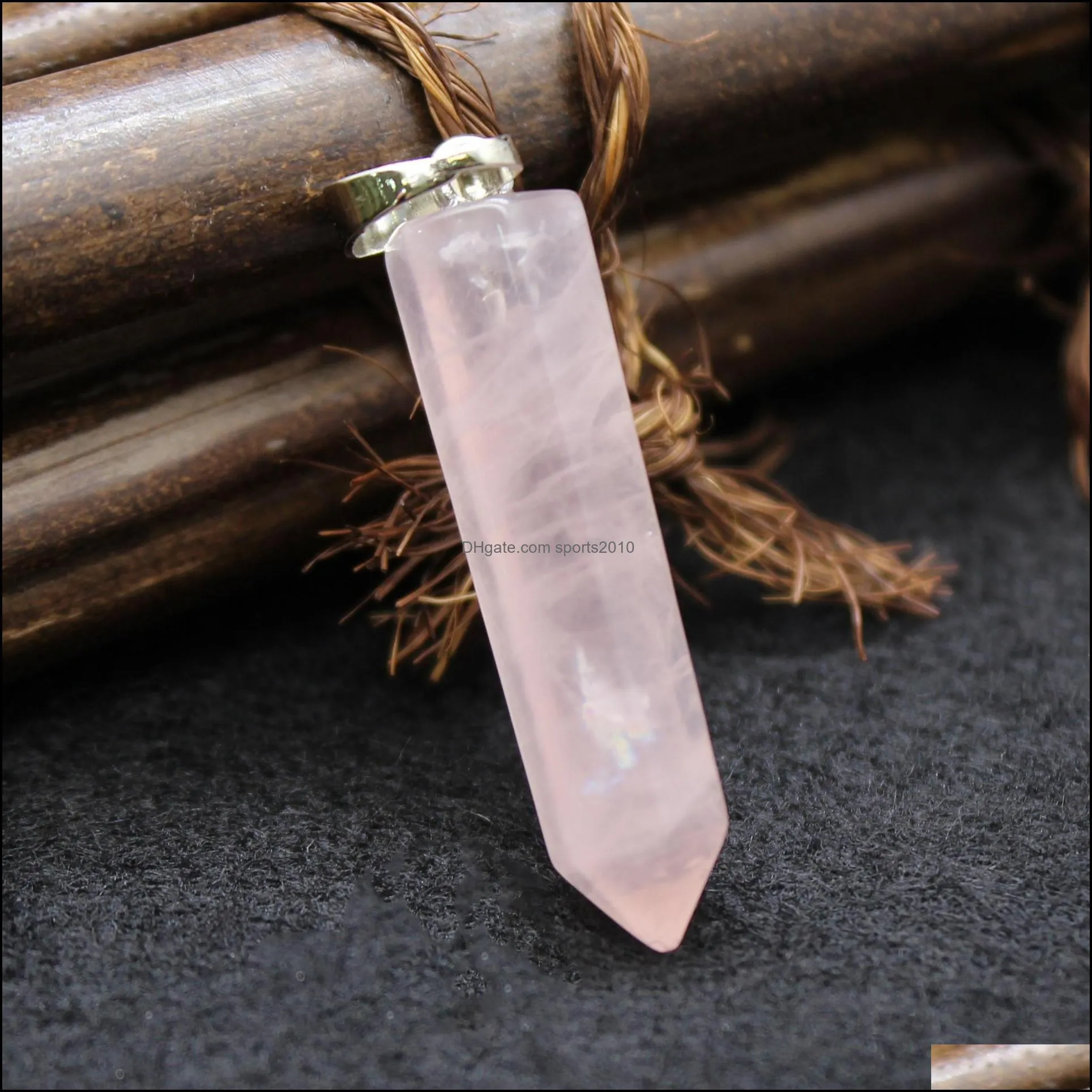 32x8mm hexagonal bullet natural healing crystal stone pendant rose amethyst quartz green aventurine charms jewelry making w sports2010