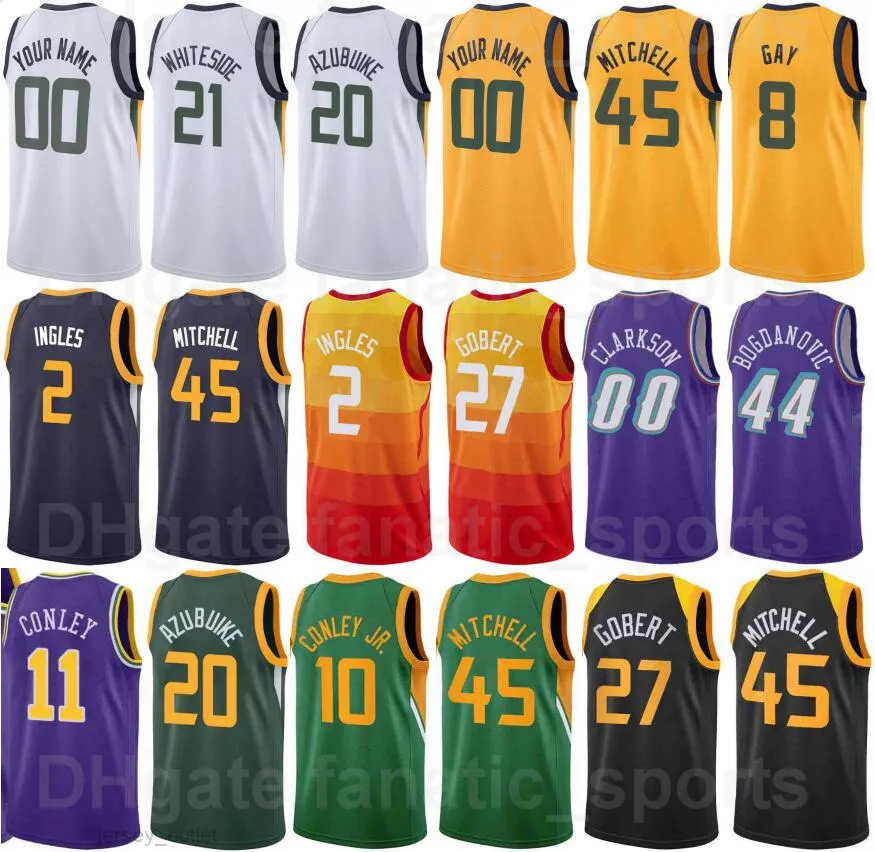 Stampato 75th Anniversary Basketball Hassan Whiteside Jersey 21 Donovan Mitchell 45 Bojan Bogdanovic 44 Clarkson 00 Joe Ingles 2 Rudy Gobert 27 Rudy Gay 8 Mike Conley