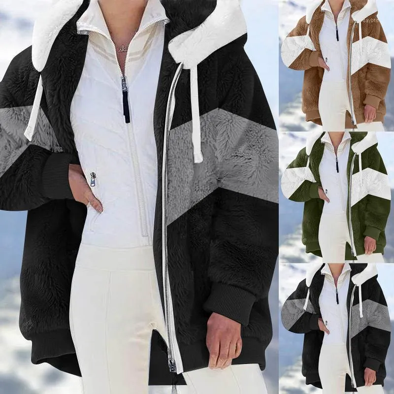 Women's Jackets Winter Fashion Coat Casual Hooded Zipper Ladies Clothes Cashmere Women Jacket Stitching Plaid Coats 2022