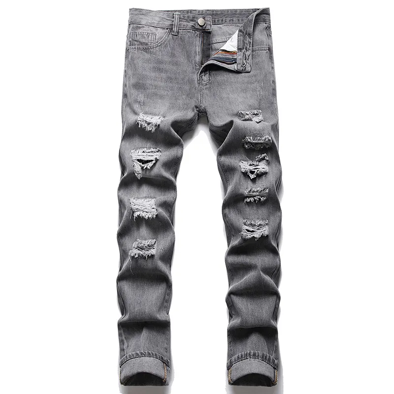 Flera rippade mäns jeans 2022 Ny Slim Fit Straight Denim Pants Fashion Casual Streetwear Storlek 28-40 Vaqueros de Hombre