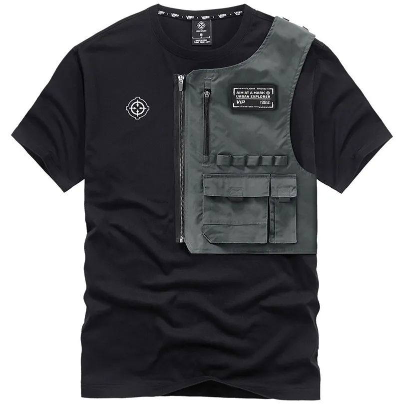 T-shirt à manches courtes d'été Chemise de base à col rond pour hommes Hauts de vêtements de travail de style mécanique en vrac 220325
