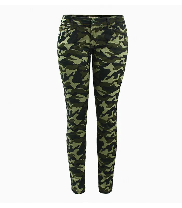 2018 Women Jeans S-5xl plus size size chique camuflando exército verde jeans para mulheres femme camuflagem calça lápis cortada