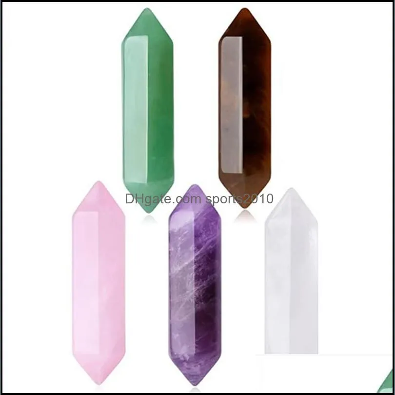 fashion chakra natural stone hexagon prism bullet shape aventurine rose quartz charm for jewelry making sports2010