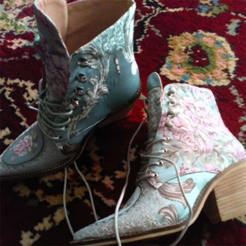 Vrouwen enkels laarzen gratis groot formaat 2226,5 cm lengte dames schoenen winter vrouw geborduurde bloemenmode allemaal match 220813