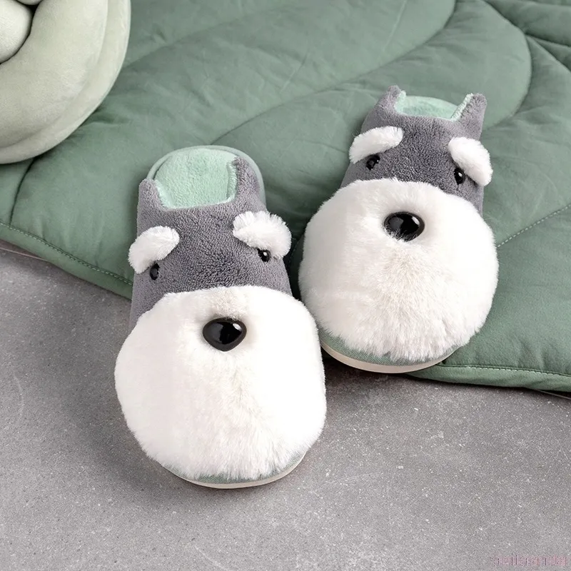 Winter Warm man & women Home slippers Animal dog short plush Slippers female Thermal Soft Cotton indoor shoes Lovers slippers Y200106