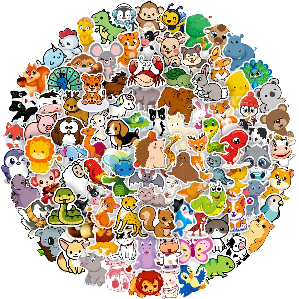 100PCS Skateboard Stickers various cartoon animals For Car Baby Scrapbooking Pencil Case Diary Phone Laptop Planner Decoration Book Album Kids Toys DIY Decals