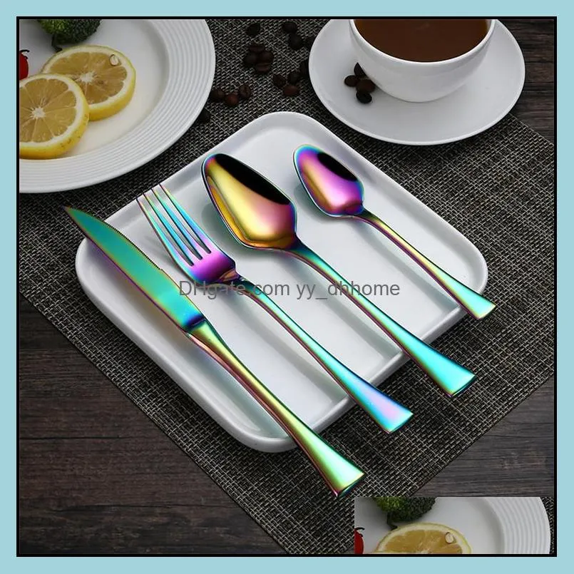 unique stainless steel 304 colored tableware set, glossy rose gold dinning set, pvd plated golden knife fork spoon set