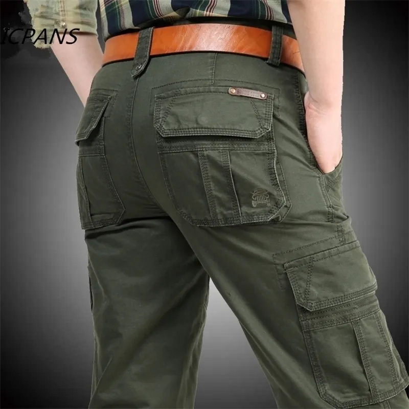 ICPANS Pantalones de carga para hombre Algodón Militar Multibolsillos Baggy Hombres Pantalones Pantalones casuales Monos Pantalones del ejército Joggers Tamaño 42 44 201110