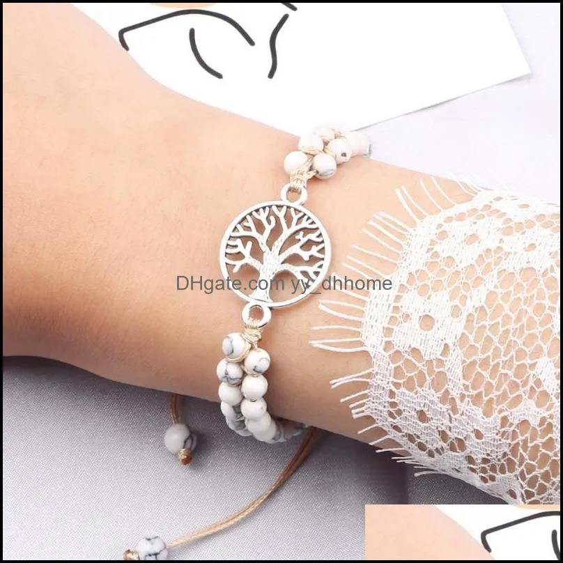 Beaded, Strands Vintage Tree Of Life OM Reiki Bracelet 4mm Natural Stone Handmade Braided Beads Bracelets&Bangles For Women Yoga