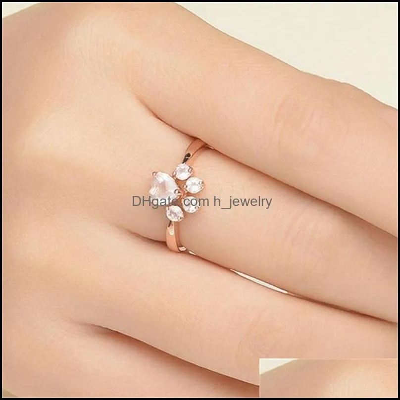 cute cat dog bears paw rings for women romantic animal cz heart rose gold color resizable wedding rings 451 q2