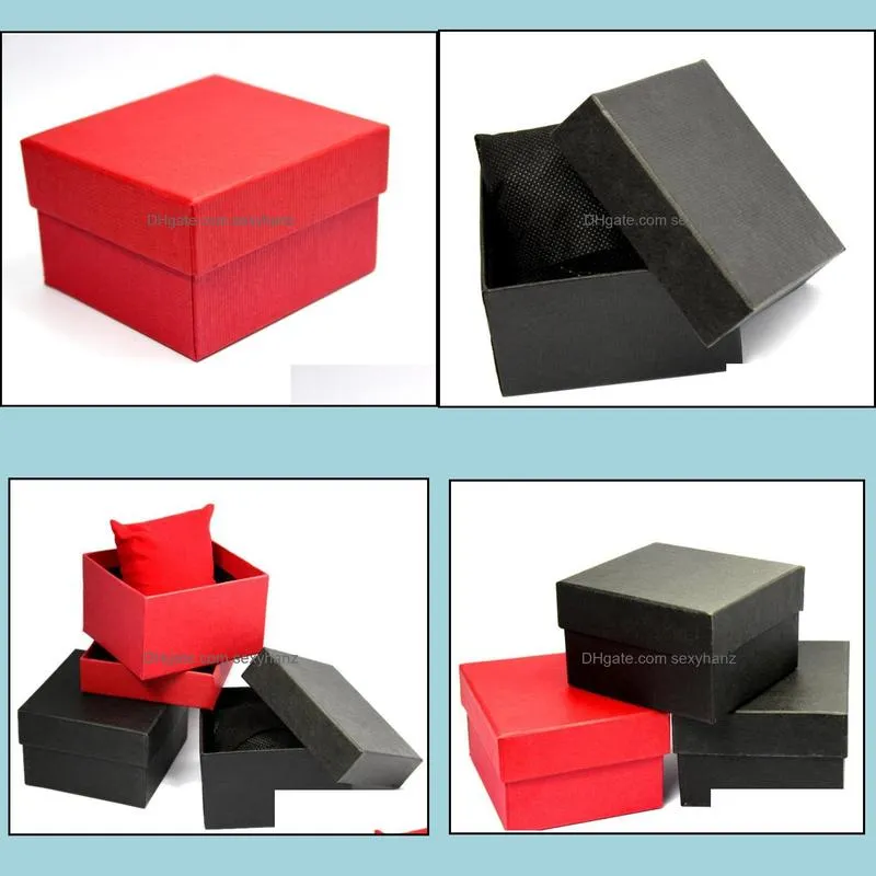 Fashion Watch boxes black red paper square watch case with pillow jewelry display box storage box free ship