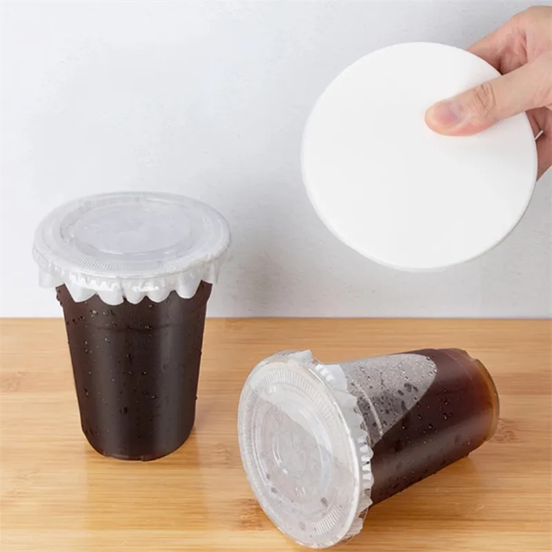 500pcs/lot Cold Drinks Coffee Spill Proof Round Shape Leak Proof Paper Films Kitchen Supplies 70-95/98-110mm Milk Tea Cup MJ0357