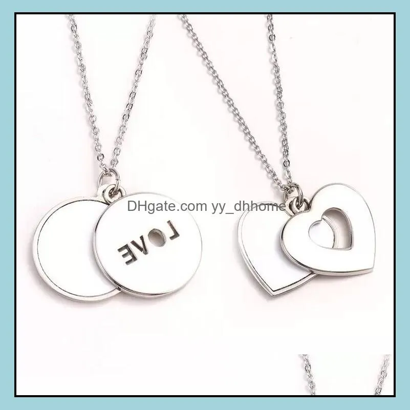 fedex personalized round lovers necklace party favor sublimation blanks love carved clavicle chain diy heat transfer heart hollow neck