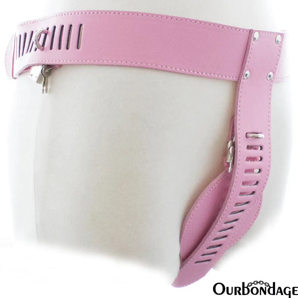 Ourbondage Pink PU Leather Female Standard Full Cover Large Plate Chastity Belt BDSM Bondage sexy Toys For Women Lesbian