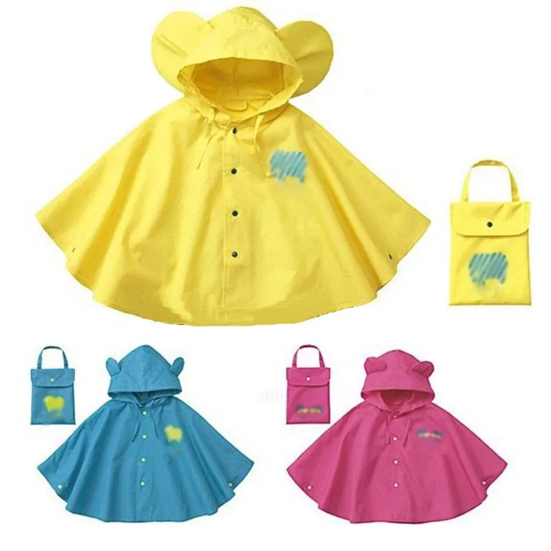 Polyester Fabri Cute Cartoon Raincoat Portable Baby Children Kindergarten School Out Hiking Climbing Breathable Buckle Cape Type Rain Poncho LT0049