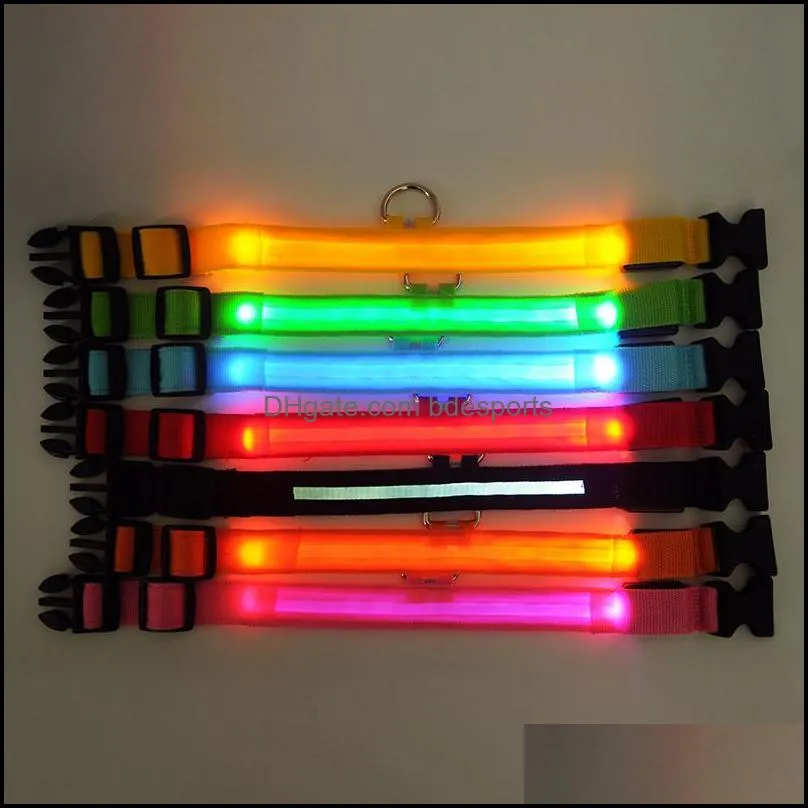 Nylon LED Dog Collars Night Safety Flashing Glow In The Dark Leash Dogs Luminous Fluorescent Collar Pet Supplies J065