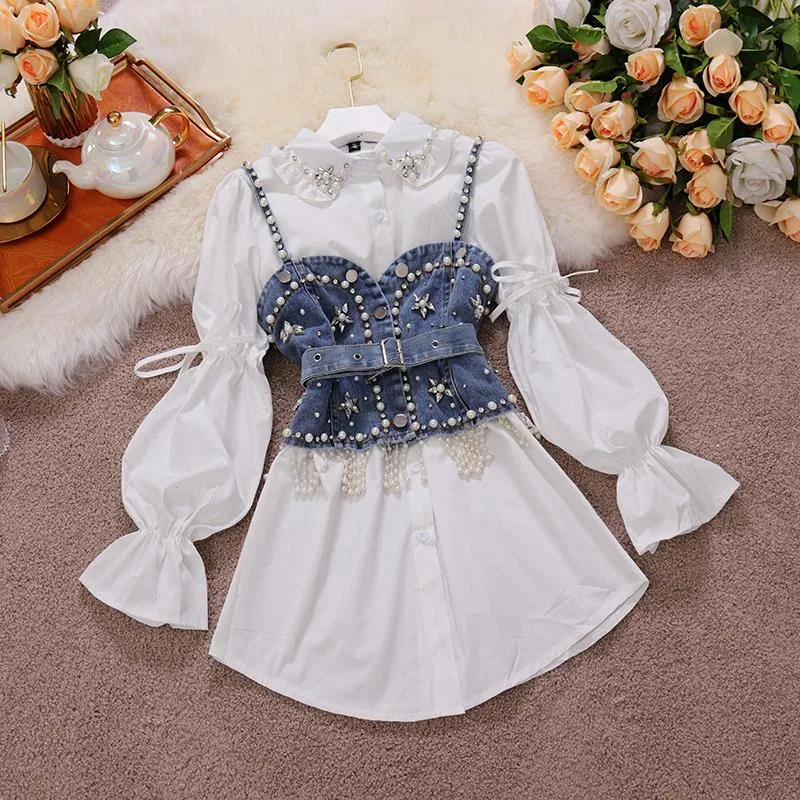 Stylish Diamond Beaded Crown Denim Suit With Tassel Detailing For Women  Long Puff Sleeve Fall Jackets Women And Jeans Set Outfit GBYXTY ZL1070 From  Balee, $49.23