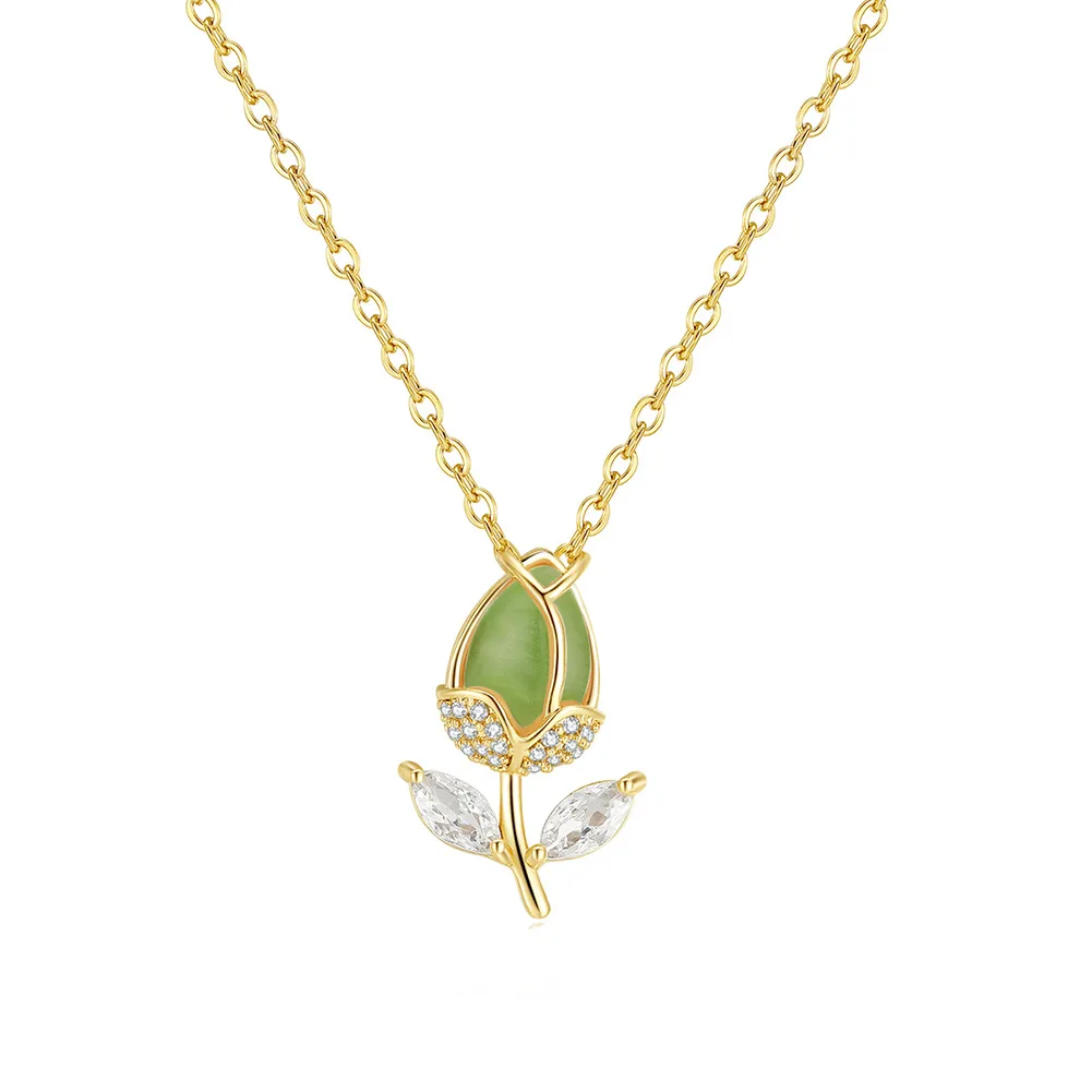 Tulip Flower Pendant Necklaces Gold Plated Lover Crystal Clavicle Chain for women Gift