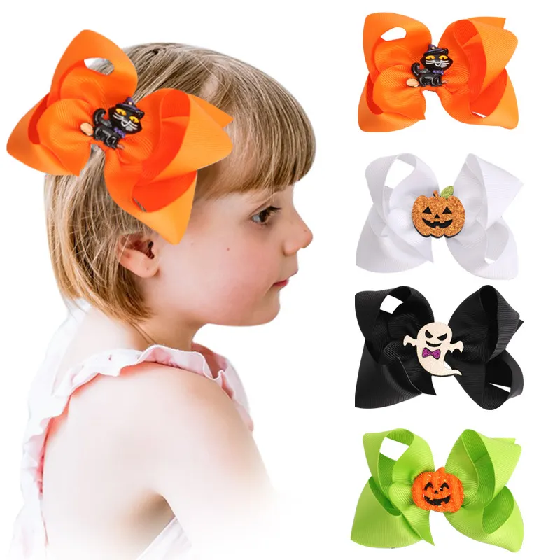 Haaraccessoires Halloween Baby Girls Ghost Pumpkin Barrettes Kinderharen Bows Children Hairclips Haarspelden 991 D3