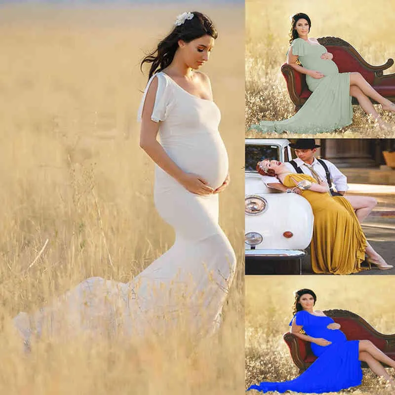 Женщины беременные фотосессии от плеча без рукавов беременных с твердым платьем для беременных женщин G220309