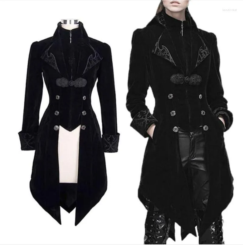 Trench da uomo Steampunk Donna Uomo Abito medievale Costume Velet Colletto alla coreana Frac Vampiro gotico Giacca Cosplay S-5XLMen's Kend22