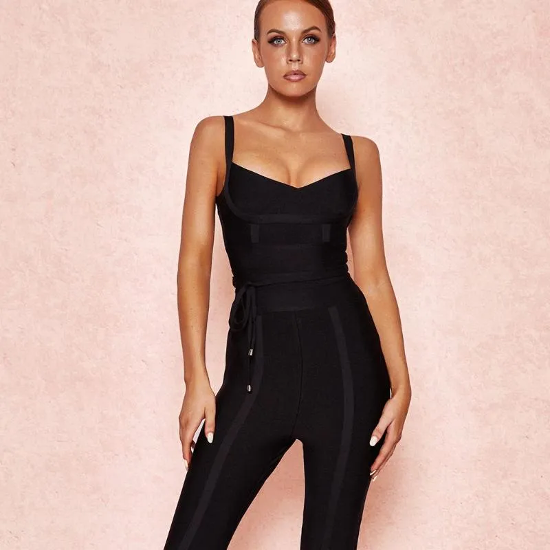 Damen Jumpsuits Strampler HOUSE OF CB Winter Temperament Damen Mode Bandage Schwarz Sling Celebrity Club Overall