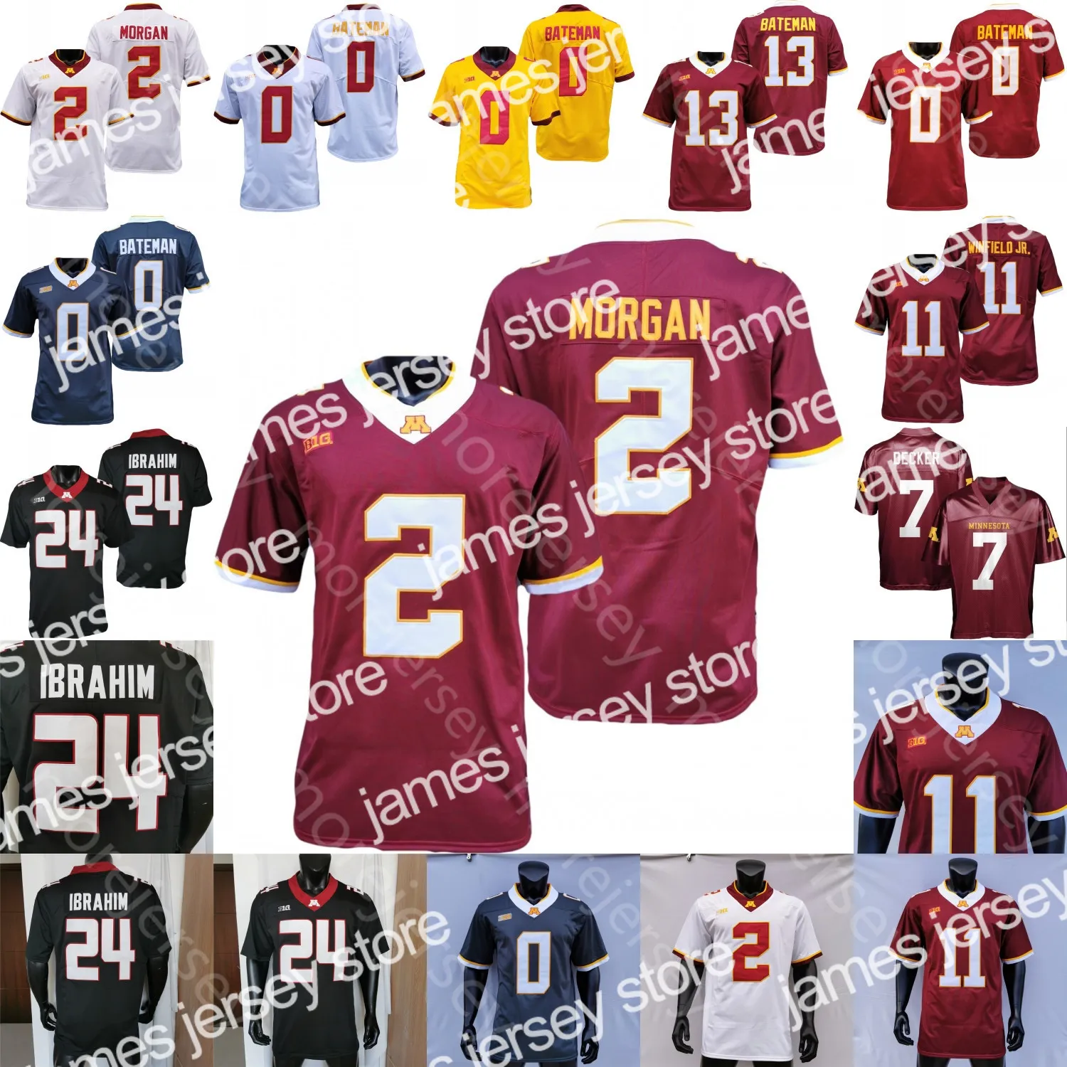 Neues maßgeschneidertes Football-Trikot der Minnesota Golden Gophers NCAA College Tanner Morgan Rashod Bateman Winfield Jr. Ibrahim Daniel Jackson Dylan Wright