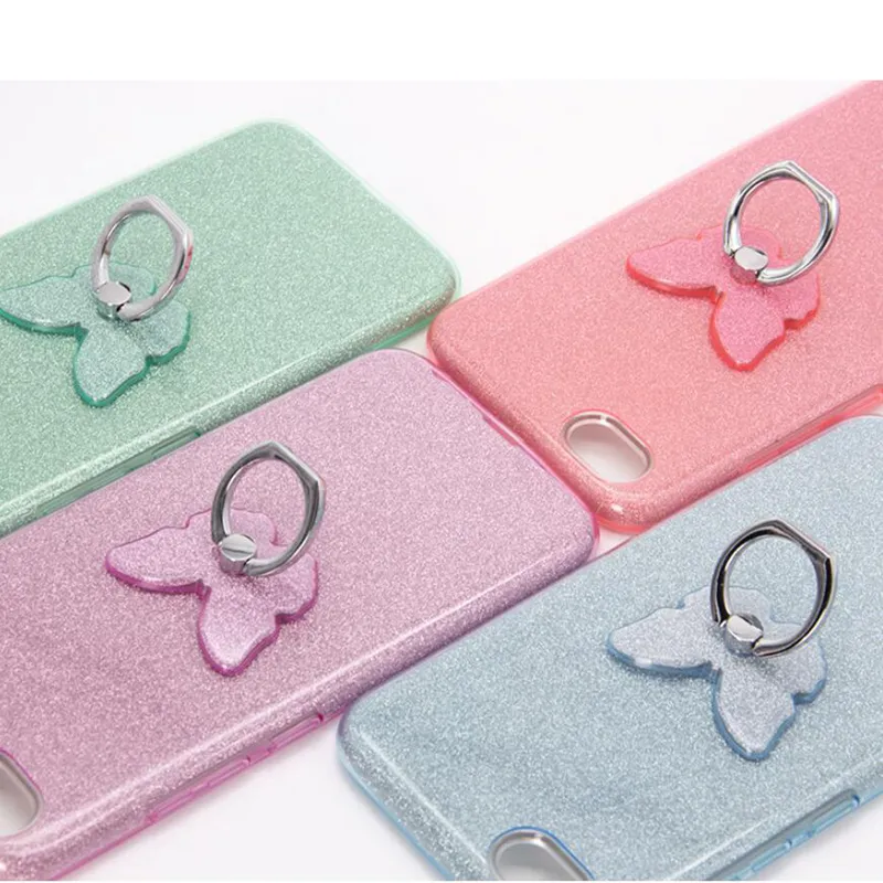 Supporto per cellulare a farfalla glitterato, con fibbia ad anello, supporto girevole, regalo da tavolo all'ingrosso, arcobaleno, nero, rosso, rosa e oro_voghion.com