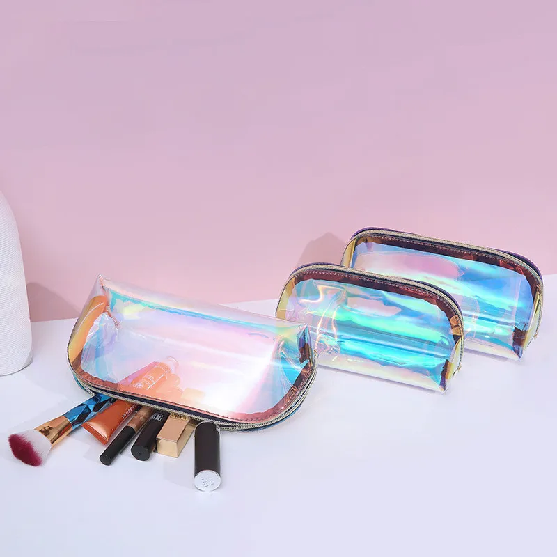 Trousse de maquillage holographique Organisateur transparent Grande capacité Sacs à cosmétiques transparents Trousse de toilette pour femmes filles