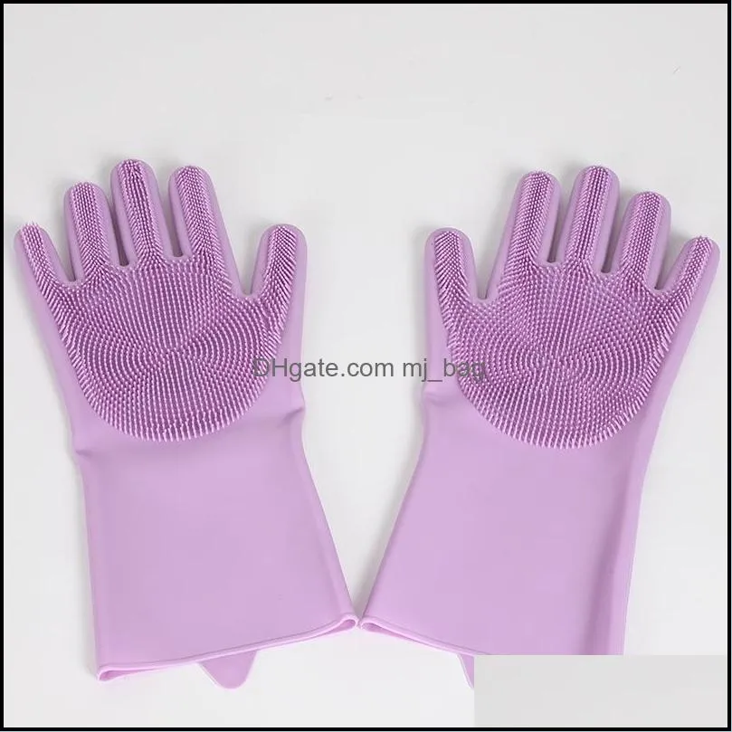 silicone gloves with brush reusable safety siliconedish washing glove heat resistantgloves kitchen cleaning tool wq611-wll