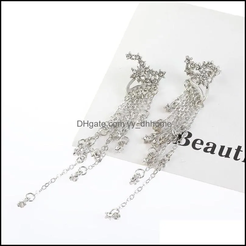 Long Tassel Bling Drop Earrings Elegant Exquisite Jewelry for Women Girls Rear Hanging Star Crystal Pendant Earring Accessories