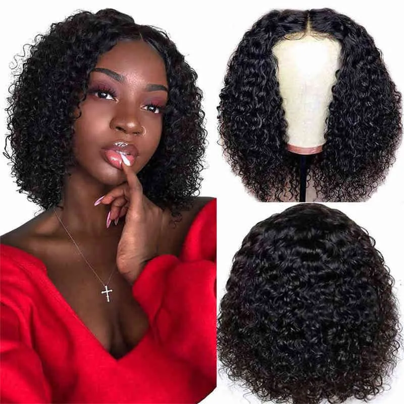 Hair Wigs Transparent Lace Jerry Curly Bob 13x4 Frontal Human Brazilian Short Pre plucked Natural Color 220722
