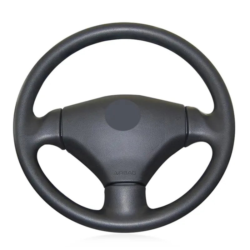 Coperture del volante Cover per auto in vera pelle nera cucita a mano per il 206 2003 2004 2005 2006