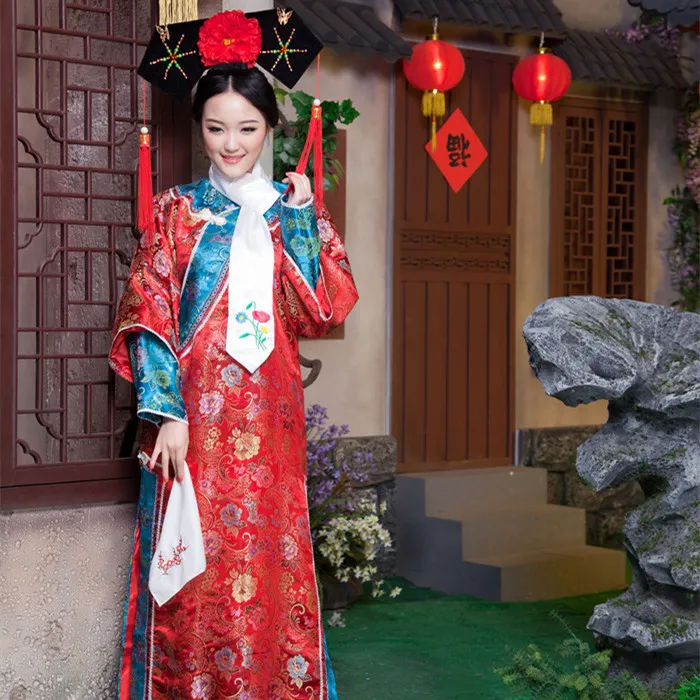 Qing Dynasty Manchu Ancient China Ethnic Clothing Femme Adulte Royal Maid TV Play Movie Cheongsam Imperial Court Performance Costume